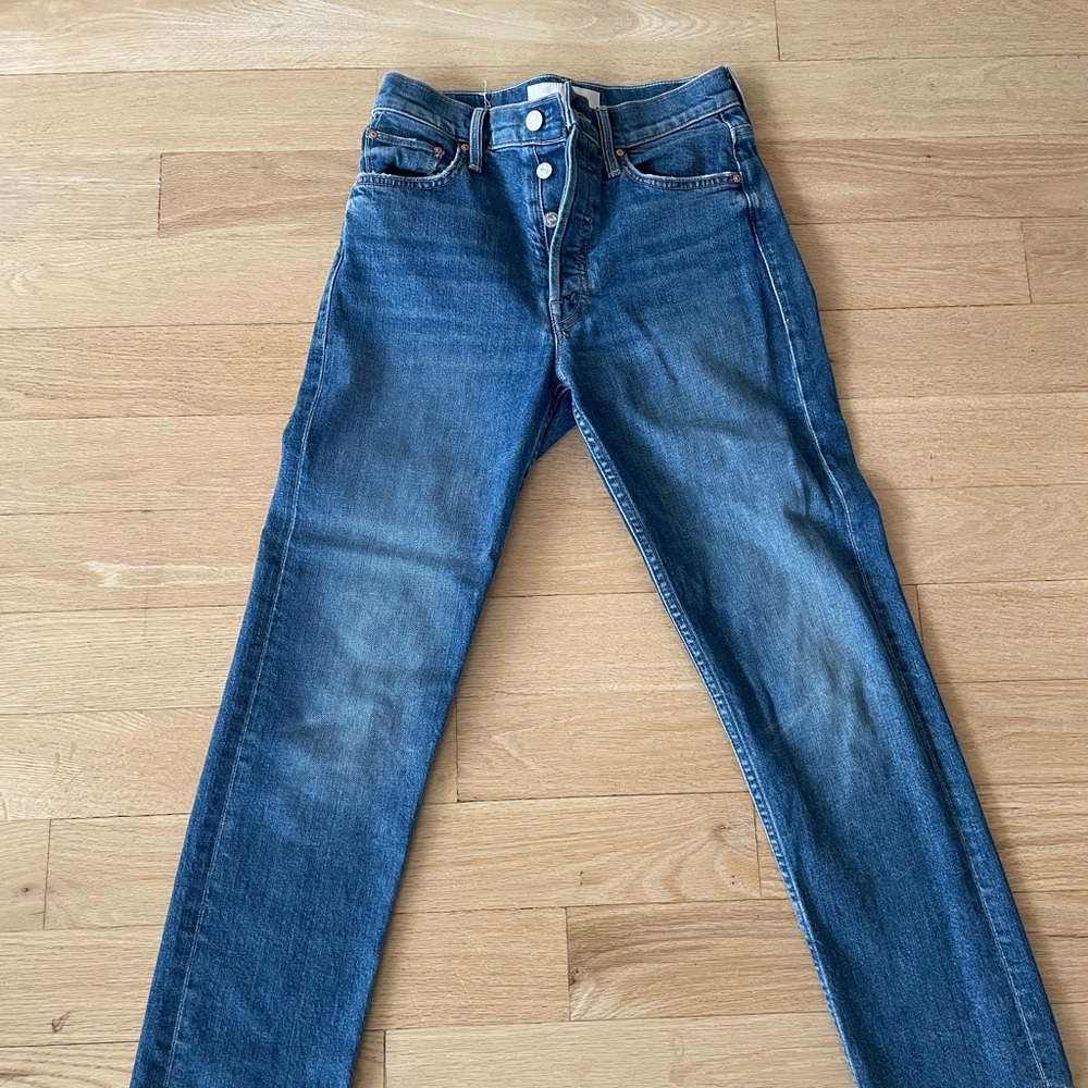 MOTHER Blue Straight Leg Jeans High-Rise Style - Picture 5 of 7